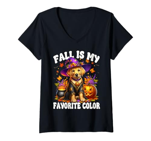 Damen Fall is My Favorite Color Golden Retriever Halloween Dog T-Shirt mit V-Ausschnitt Damen Fall is My Favorite Color Golden Retriever Halloween Dog T-Shirt mit V-Ausschnitt von Halloween Golden Retriever Gifts For Dog Lover