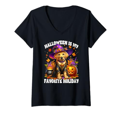 Damen Halloween is My Favorite Holiday for Golden Retriever Mom T-Shirt mit V-Ausschnitt Damen Halloween is My Favorite Holiday for Golden Retriever Mom T-Shirt mit V-Ausschnitt von Halloween Golden Retriever Gifts For Dog Lover