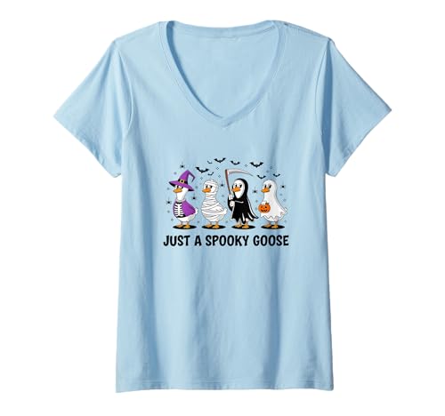 Damen Just A Goose Boo Crew Halloween-Vibes T-Shirt mit V-Ausschnitt Damen Just A Goose Boo Crew Halloween-Vibes T-Shirt mit V-Ausschnitt von Halloween Goose Costume Quirky Fun Parade