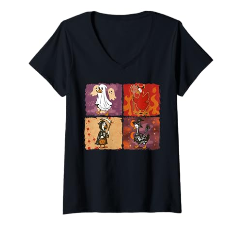 Damen Gans Halloween Kostüm Party Geist Hexe Teufel Sensenmann T-Shirt mit V-Ausschnitt Damen Gans Halloween Kostüm Party Geist Hexe Teufel Sensenmann T-Shirt mit V-Ausschnitt von Halloween Goose Tees of NYC