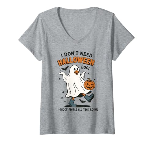 Damen Halloween Gans Regen Stiefel Ghost People Boo Kürbis Lustig T-Shirt mit V-Ausschnitt Damen Halloween Gans Regen Stiefel Ghost People Boo Kürbis Lustig T-Shirt mit V-Ausschnitt von Halloween Goose Tees of NYC
