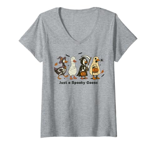 Damen Halloween Goose Silly Just a Spooky Goose Kostümparty T-Shirt mit V-Ausschnitt Damen Halloween Goose Silly Just a Spooky Goose Kostümparty T-Shirt mit V-Ausschnitt von Halloween Goose Tees of NYC