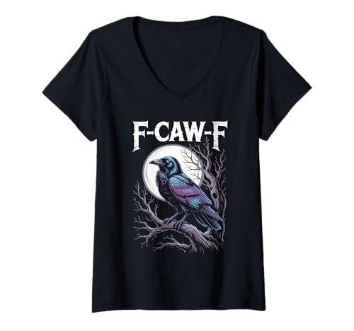 Damen Lustiges F-Caw-F Raben Gothic Humor Halloween Krähen T-Shirt mit V-Ausschnitt Damen Lustiges F-Caw-F Raben Gothic Humor Halloween Krähen T-Shirt mit V-Ausschnitt von Halloween Gothic Humor Krähen Vögel Geschenke