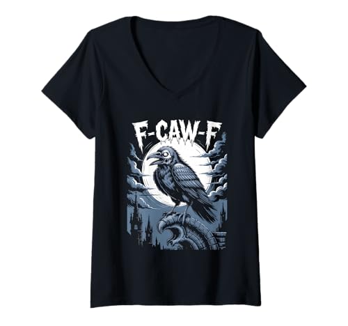 Damen Lustiges F-Caw-F Raben Gothic Humor Halloween Krähen T-Shirt mit V-Ausschnitt Damen Lustiges F-Caw-F Raben Gothic Humor Halloween Krähen T-Shirt mit V-Ausschnitt von Halloween Gothic Humor Krähen Vögel Geschenke