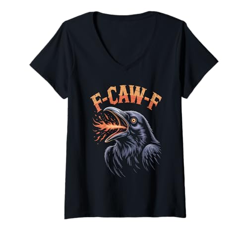Damen Lustiges F-Caw-F Raben Gothic Humor Halloween Krähen T-Shirt mit V-Ausschnitt Damen Lustiges F-Caw-F Raben Gothic Humor Halloween Krähen T-Shirt mit V-Ausschnitt von Halloween Gothic Humor Krähen Vögel Geschenke