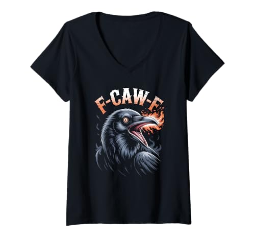 Damen Lustiges F-Caw-F Raben Gothic Humor Halloween Krähen T-Shirt mit V-Ausschnitt Damen Lustiges F-Caw-F Raben Gothic Humor Halloween Krähen T-Shirt mit V-Ausschnitt von Halloween Gothic Humor Krähen Vögel Geschenke