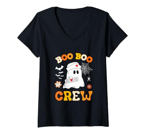 Damen Groovy Boo Crew Krankenschwester Lustiges Gespenst Damen Halloween-Krankenschwester T-Shirt mit V-Ausschnitt Damen Groovy Boo Crew Krankenschwester Lustiges Gespenst Damen Halloween-Krankenschwester T-Shirt mit V-Ausschnitt von Halloween Groovy Boo Boo Crew Nurse women Ghost