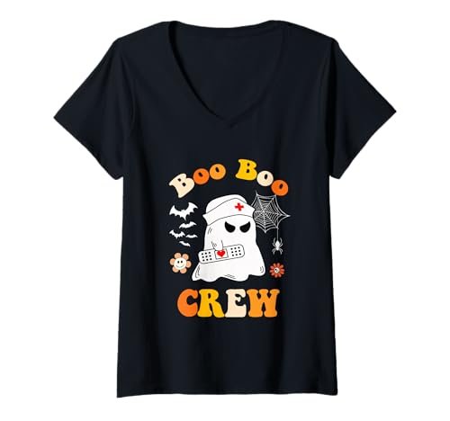 Damen Groovy Boo Crew Krankenschwester Lustiges Gespenst Damen Halloween-Krankenschwester T-Shirt mit V-Ausschnitt Damen Groovy Boo Crew Krankenschwester Lustiges Gespenst Damen Halloween-Krankenschwester T-Shirt mit V-Ausschnitt von Halloween Groovy Boo Boo Crew Nurse women Ghost