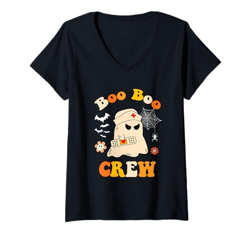 Damen Groovy Boo Crew Krankenschwester für Damen, lustige Geisterkrankenschwester, Halloween T-Shirt mit V-Ausschnitt Damen Groovy Boo Crew Krankenschwester für Damen, lustige Geisterkrankenschwester, Halloween T-Shirt mit V-Ausschnitt von Halloween Groovy Boo Boo Crew Nurse women Ghost