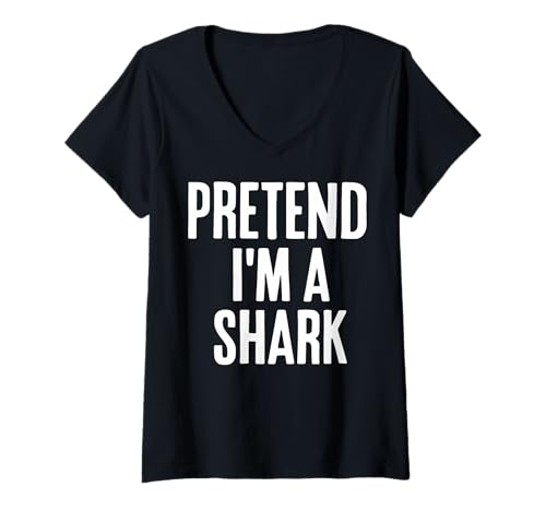 Damen Pretend I'm A Shark T-Shirt mit V-Ausschnitt Damen Pretend I'm A Shark T-Shirt mit V-Ausschnitt von Halloween Hai Ozean Kostüm
