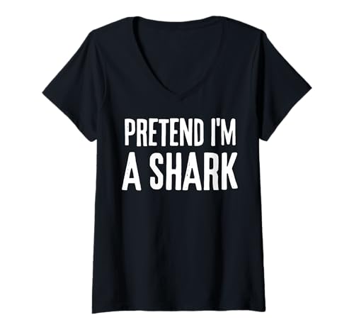 Damen Pretend I'm A Shark T-Shirt mit V-Ausschnitt Damen Pretend I'm A Shark T-Shirt mit V-Ausschnitt von Halloween Hai Ozean Kostüm
