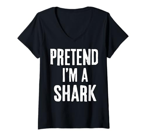 Damen Pretend I'm A Shark T-Shirt mit V-Ausschnitt Damen Pretend I'm A Shark T-Shirt mit V-Ausschnitt von Halloween Hai Ozean Kostüm