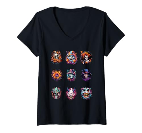 Damen Mens Scary Halloween Portraits of Spooky Heads T-Shirt mit V-Ausschnitt Damen Mens Scary Halloween Portraits of Spooky Heads T-Shirt mit V-Ausschnitt von Halloween Heads
