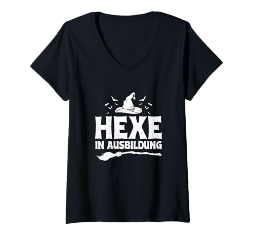 Damen Halloween T-Shirt with German Text Hexe In Ausbildung T-Shirt mit V-Ausschnitt Damen Halloween T-Shirt with German Text Hexe In Ausbildung T-Shirt mit V-Ausschnitt von Halloween Hexe In Ausbildung