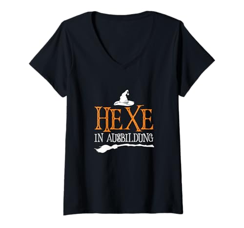 Damen Halloween T-Shirt with German Text Hexe In Ausbildung T-Shirt mit V-Ausschnitt Damen Halloween T-Shirt with German Text Hexe In Ausbildung T-Shirt mit V-Ausschnitt von Halloween Hexe In Ausbildung