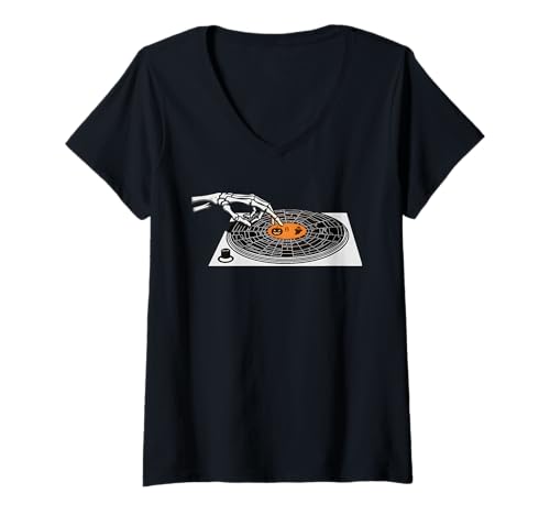 Damen Vinyl Schallplatten Halloween Hemd Schallplatte Shirt T-Shirt mit V-Ausschnitt Damen Vinyl Schallplatten Halloween Hemd Schallplatte Shirt T-Shirt mit V-Ausschnitt von Halloween Hexe Vinyl Schallplatte Vollmond T-Shirt