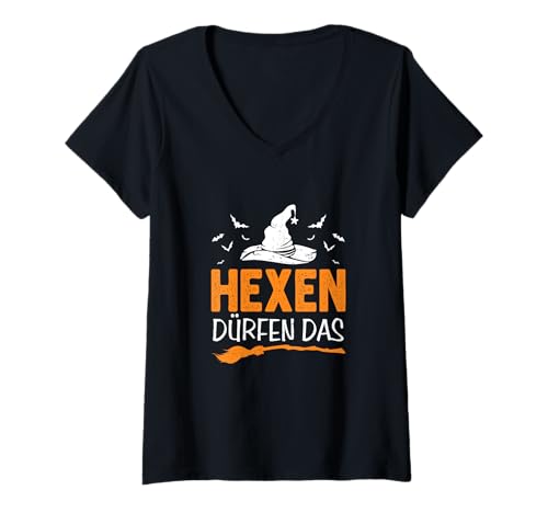 Damen Halloween T-Shirt with German Text Hexen Dürfen Das T-Shirt mit V-Ausschnitt Damen Halloween T-Shirt with German Text Hexen Dürfen Das T-Shirt mit V-Ausschnitt von Halloween Hexen Dürfen Das