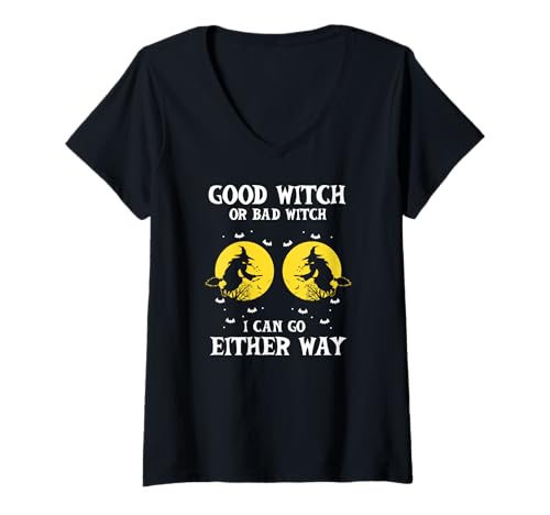 Damen Lustige Gute Schlechte Hexe Halloween Humoridee T-Shirt mit V-Ausschnitt Damen Lustige Gute Schlechte Hexe Halloween Humoridee T-Shirt mit V-Ausschnitt von Halloween Hexen Fliegen Gruselige Nachtszene