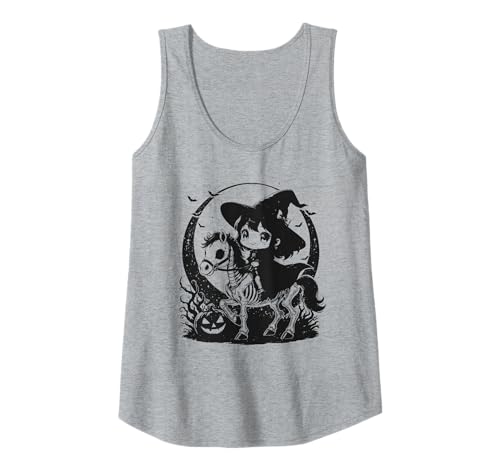 Damen Halloween Mädchen Hexe Reitpferd Skelett Tank Top von Halloween Horse Lover Outfits Girls Women