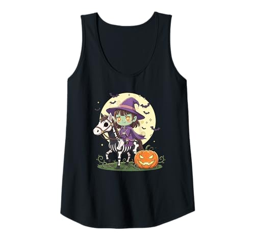 Damen Mädchen Halloween Niedliche Hexe Pferd Skelett Tier Grafik Tank Top von Halloween Horse Lover Outfits Girls Women