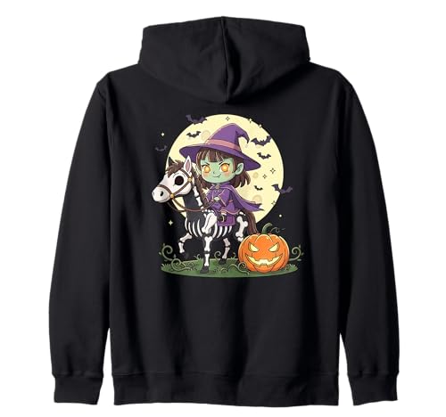 Halloween Mädchen Hexe Reitpferd Skelett Kapuzenjacke von Halloween Horse Lover Outfits Girls Women