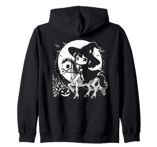 Halloween Mädchen Hexe Reitpferd Skelett Kapuzenjacke von Halloween Horse Lover Outfits Girls Women