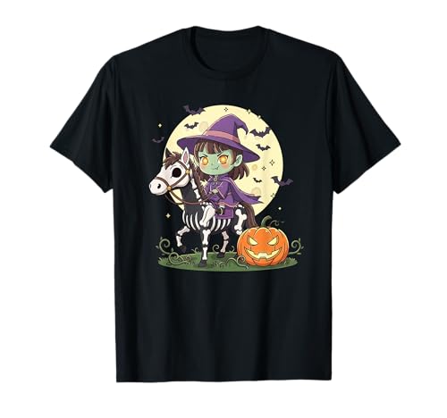 Halloween Mädchen Hexe Reitpferd Skelett Niedliche Grafik T-Shirt von Halloween Horse Lover Outfits Girls Women