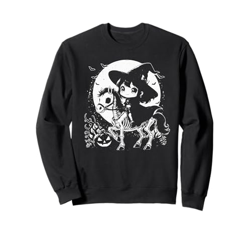 Halloween Mädchen Hexe Reitpferd Skelett Sweatshirt von Halloween Horse Lover Outfits Girls Women