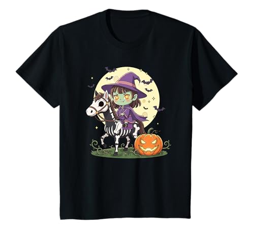 Halloween Mädchen Hexe Reitpferd Skelett T-Shirt von Halloween Horse Lover Outfits Girls Women