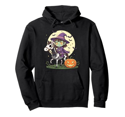 Hexe Reitpferd Skelett niedlich gruselig Halloween Mädchen Pullover Hoodie von Halloween Horse Lover Outfits Girls Women