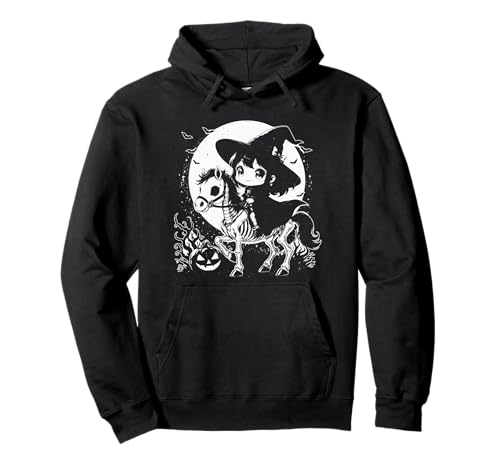 Mädchen Halloween Niedliche Hexe Pferd Skelett Tier Grafik Pullover Hoodie von Halloween Horse Lover Outfits Girls Women