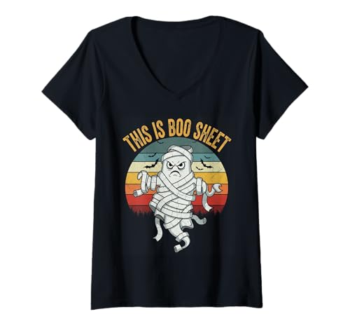 Damen This is Boo Sheet Lustiges Geist Halloween Kostüm Retro Herren T-Shirt mit V-Ausschnitt Damen This is Boo Sheet Lustiges Geist Halloween Kostüm Retro Herren T-Shirt mit V-Ausschnitt von Halloween Humor Costume Spooky Cute Men Women