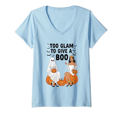 Damen Zu glamourös, um einem Boo Halloween-Spaß zu bereiten T-Shirt mit V-Ausschnitt Damen Zu glamourös, um einem Boo Halloween-Spaß zu bereiten T-Shirt mit V-Ausschnitt von Halloween Humor Spooky Style Vibes
