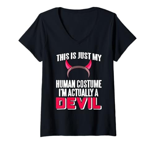 Damen Dies ist nur Meine Tarnung Ich Bin EIN Teufel T-Shirt mit V-Ausschnitt Damen Dies ist nur Meine Tarnung Ich Bin EIN Teufel T-Shirt mit V-Ausschnitt von Halloween Humor für freche Persönlichkeiten