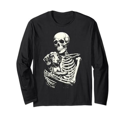 Skelett hält Dackel Hundeliebhaber Dackel Mama Papa Langarmshirt Skelett hält Dackel Hundeliebhaber Dackel Mama Papa Langarmshirt von Halloween Hunde & Co.