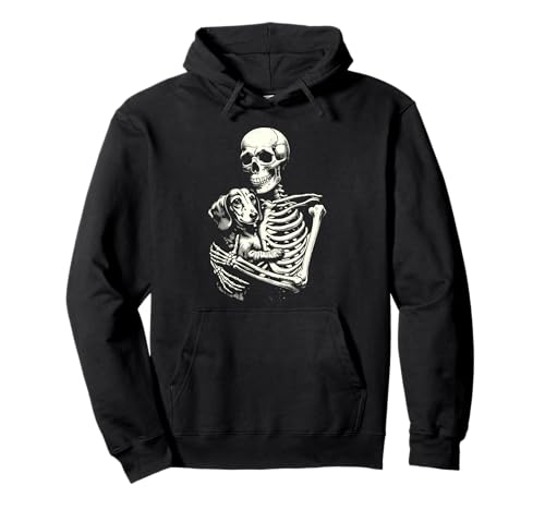 Skelett hält Dackel Hundeliebhaber Dackel Mama Papa Pullover Hoodie Skelett hält Dackel Hundeliebhaber Dackel Mama Papa Pullover Hoodie von Halloween Hunde & Co.
