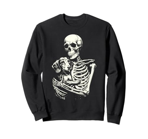 Skelett hält Dackel Hundeliebhaber Dackel Mama Papa Sweatshirt Skelett hält Dackel Hundeliebhaber Dackel Mama Papa Sweatshirt von Halloween Hunde & Co.