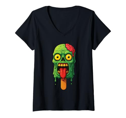 Damen Zombie-EIS T-Shirt mit V-Ausschnitt Damen Zombie-EIS T-Shirt mit V-Ausschnitt von Halloween Ice Food