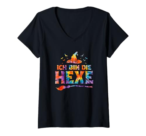 Damen Halloween T-Shirt with German Text Ich Bin Die Hexe T-Shirt mit V-Ausschnitt Damen Halloween T-Shirt with German Text Ich Bin Die Hexe T-Shirt mit V-Ausschnitt von Halloween Ich Bin Die Hexe
