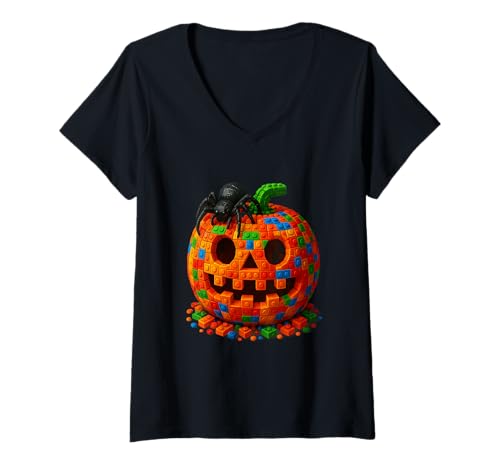Damen Master Builder Halloween Kürbis und Spinne T-Shirt mit V-Ausschnitt Damen Master Builder Halloween Kürbis und Spinne T-Shirt mit V-Ausschnitt von Halloween Irland World Team HIWT