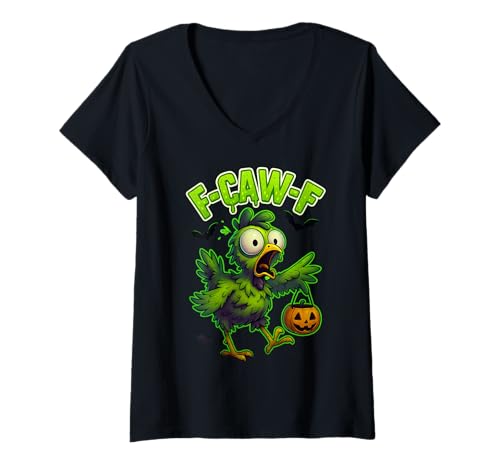 Damen F-CAW-F Huhn Lustig Sarkasmus Ironie Halloween Huhn F-CAW-F T-Shirt mit V-Ausschnitt Damen F-CAW-F Huhn Lustig Sarkasmus Ironie Halloween Huhn F-CAW-F T-Shirt mit V-Ausschnitt von Halloween Ironie Sarkasmus Humor Fun F-CAW-F