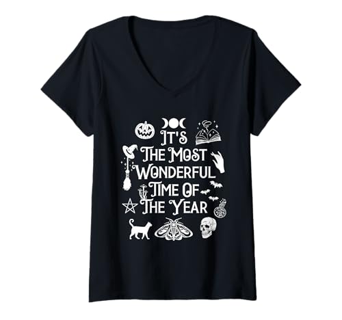 Damen Es ist die wunderbarste Zeit des Jahres Halloween-Hexe T-Shirt mit V-Ausschnitt Damen Es ist die wunderbarste Zeit des Jahres Halloween-Hexe T-Shirt mit V-Ausschnitt von Halloween It's the Most Wonderful Time of the Year