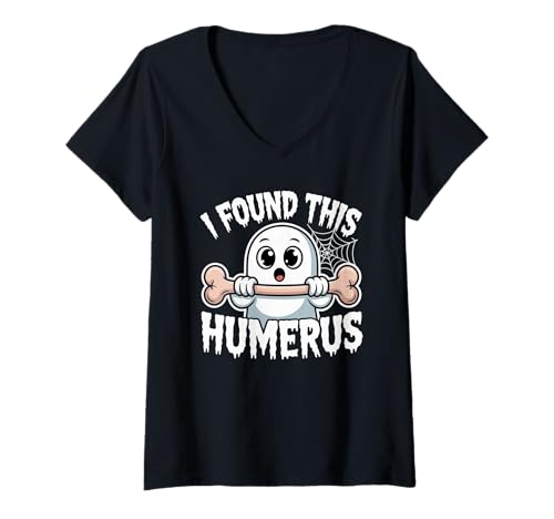 Damen Funny Boo Crew Halloween I Found This Humerus Pun Joke T-Shirt mit V-Ausschnitt Damen Funny Boo Crew Halloween I Found This Humerus Pun Joke T-Shirt mit V-Ausschnitt von Halloween Jokes