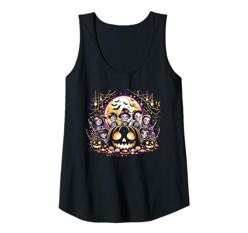 Damen Halloween K-Pop Boy Band Skelette Gruselige Gruselige Grafik Tank Top von Halloween K-Pop Fan Outfits Girls Women