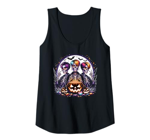 Damen Halloween K-Pop Skelette Mädchen Grafik Tank Top von Halloween K-Pop Fan Outfits Girls Women