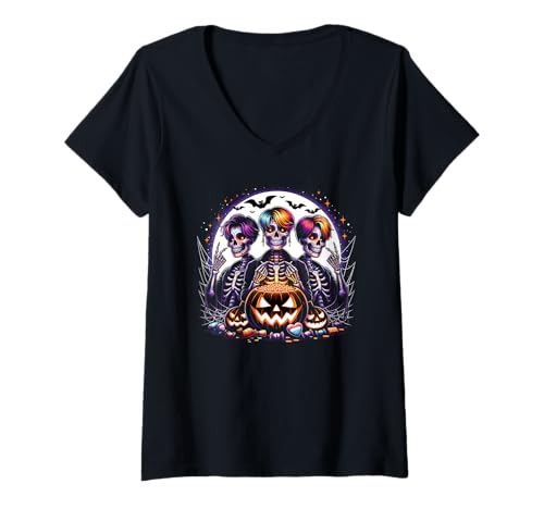 Damen K-Pop Halloween T-Shirt mit V-Ausschnitt von Halloween K-Pop Fan Outfits Girls Women