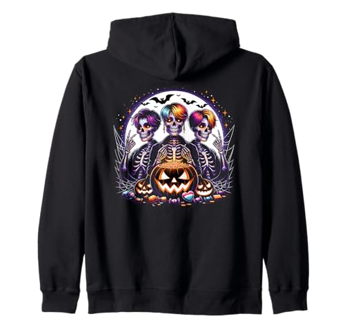 Mädchen Halloween K-Pop Boy Band Skelette Grafik Kapuzenjacke von Halloween K-Pop Fan Outfits Girls Women