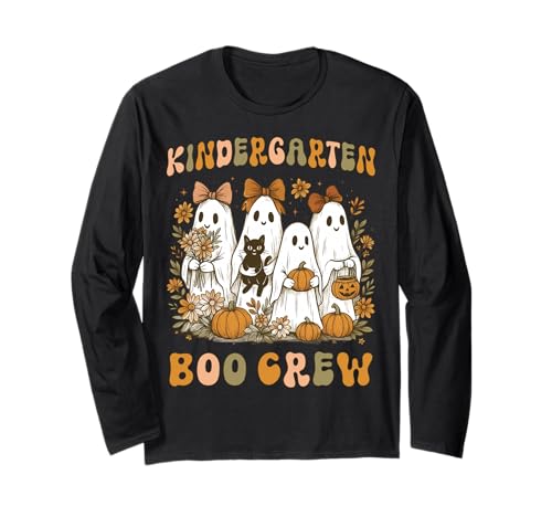 Boo Crew Kindergarten Lehrer Halloween Floral Ghost Women Langarmshirt von Halloween Kindergarten Teacher Wildflower Girl Kid