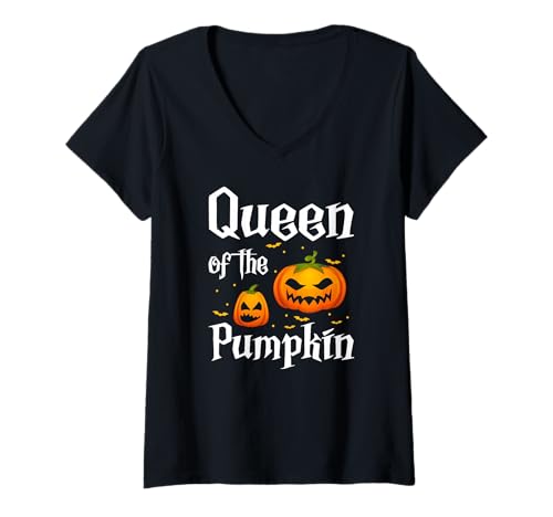 Damen Königin Der Kürbisse Halloween Lustig Gruselig T-Shirt mit V-Ausschnitt Damen Königin Der Kürbisse Halloween Lustig Gruselig T-Shirt mit V-Ausschnitt von Halloween Königin Herbstzeit Stimmung