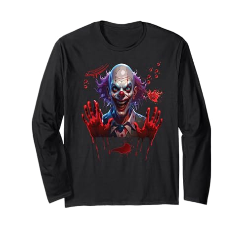 Blutige Hände Halloween Blutspritzer Clown Kostüm Herren Langarmshirt von Halloween Kostüm Damen Blut Clown Verkleidung